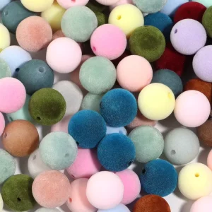 10mm-16mm Round Plastic Beads Mixed Colors Acrylic Velvet Beads for Making Necklace Bag Key Chain Phone Chain