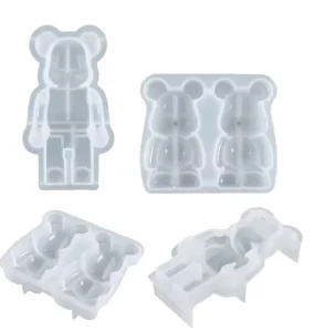 3D Cartoon Bear Keychain Epoxy Resin Silicone Molds Astronaut Pendant Jewelry Mould with Hole