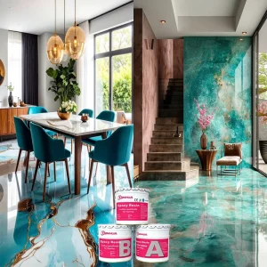 Commercial Grade Metallic Epoxy Resina for Floor Artistic Marble Texture High Glossy Surface Custom Color OEM Factory
