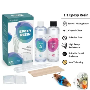 Epoxy Resin 32OZ Epoxy Resin Crystal Clear Not Yellowing No Bubble Easy Pour Mix 1 1 Casting Kit Coating for DIY Jewelry Making