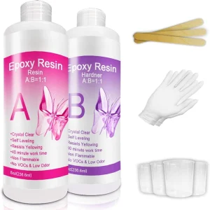 Epoxy Resin Crystal Clear Kit for Art Jewelry Crafts Coating 16OZ Including 8OZ Resin and 8OZ Hardener