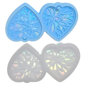 Heart Holographic Silicone Mold Earring Keychain Pendant Epoxy Resin Casting Kit 2 Piece Disposable Craft Tools