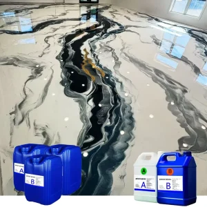 High Gloss 100% Solid Waterproof Anti slip Self Leveling Epoxy Resin Metallic Epoxy Floor Coating Kit for Marble Effect Floor