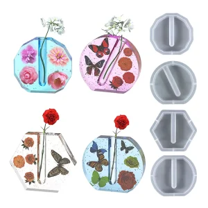 Hydroponic Flower Pot Resin Mold Silicone Vase Mold for Epoxy Resin Casting Mold with Flower Tubes for Florist and Home Decor