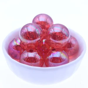 Red Color Charms 16MM Fashion Jewelry Round Loose Spacer AB Glitter Acrylic Beads for Handmade DIY Women Necklace