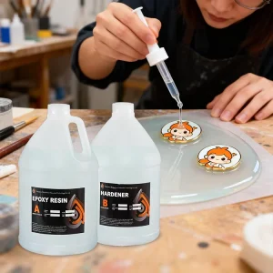 Yellowing-Resistant Eco-friendly Crystal Clear Coating 3:1 Epoxy Soft Flexible Formula for Badge and Construction Applications